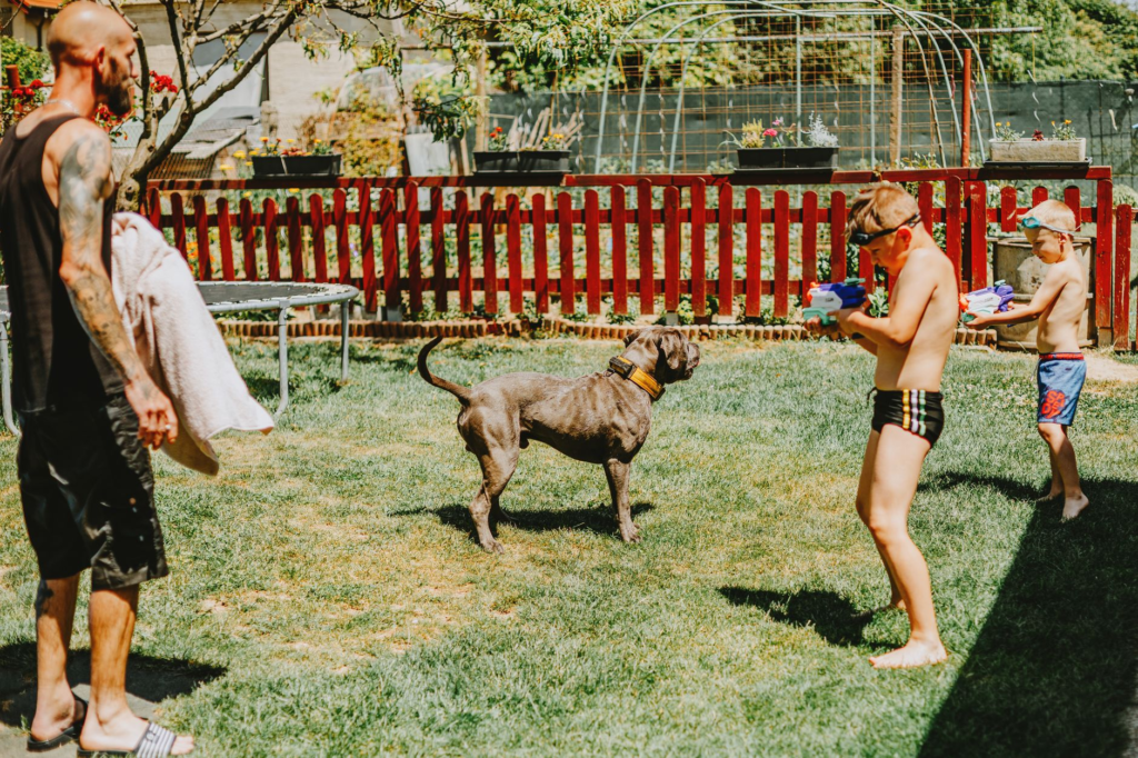 Children playing safely in a backyard with sun protection measures in place. — summer safety tips Pennsylvania