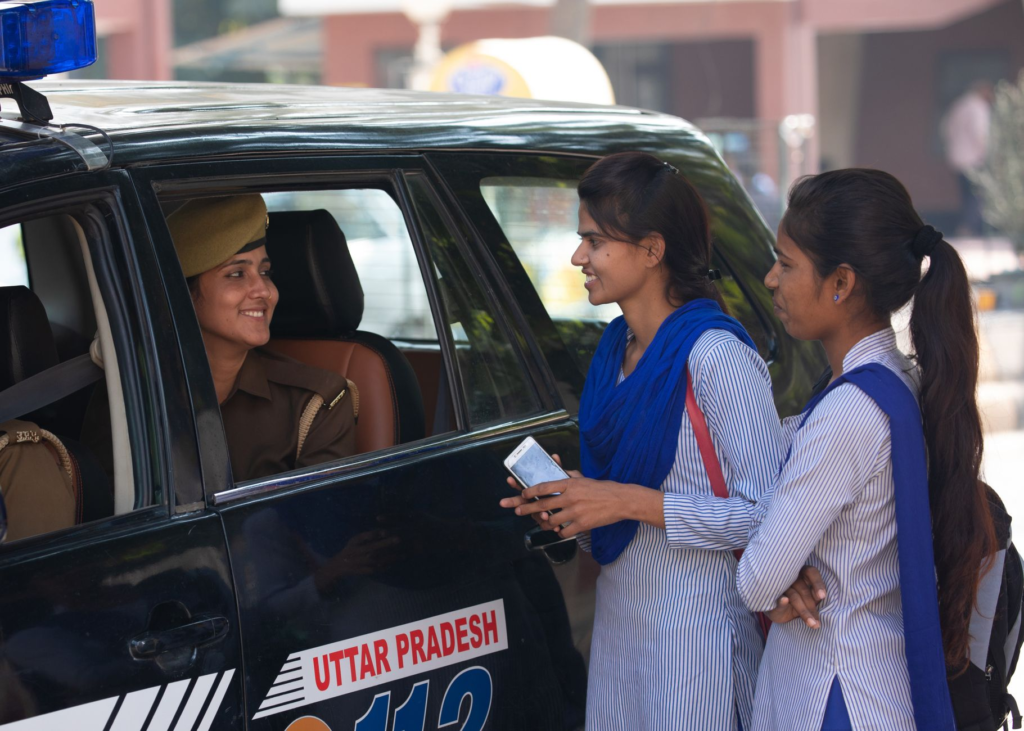 A community policing officer engaging with students during a safety initiative. — schools PA Crime Stoppers partnership
