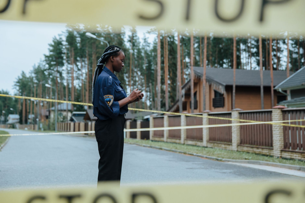 A local police officer speaking to residents about safety. — staying safe Pennsylvania